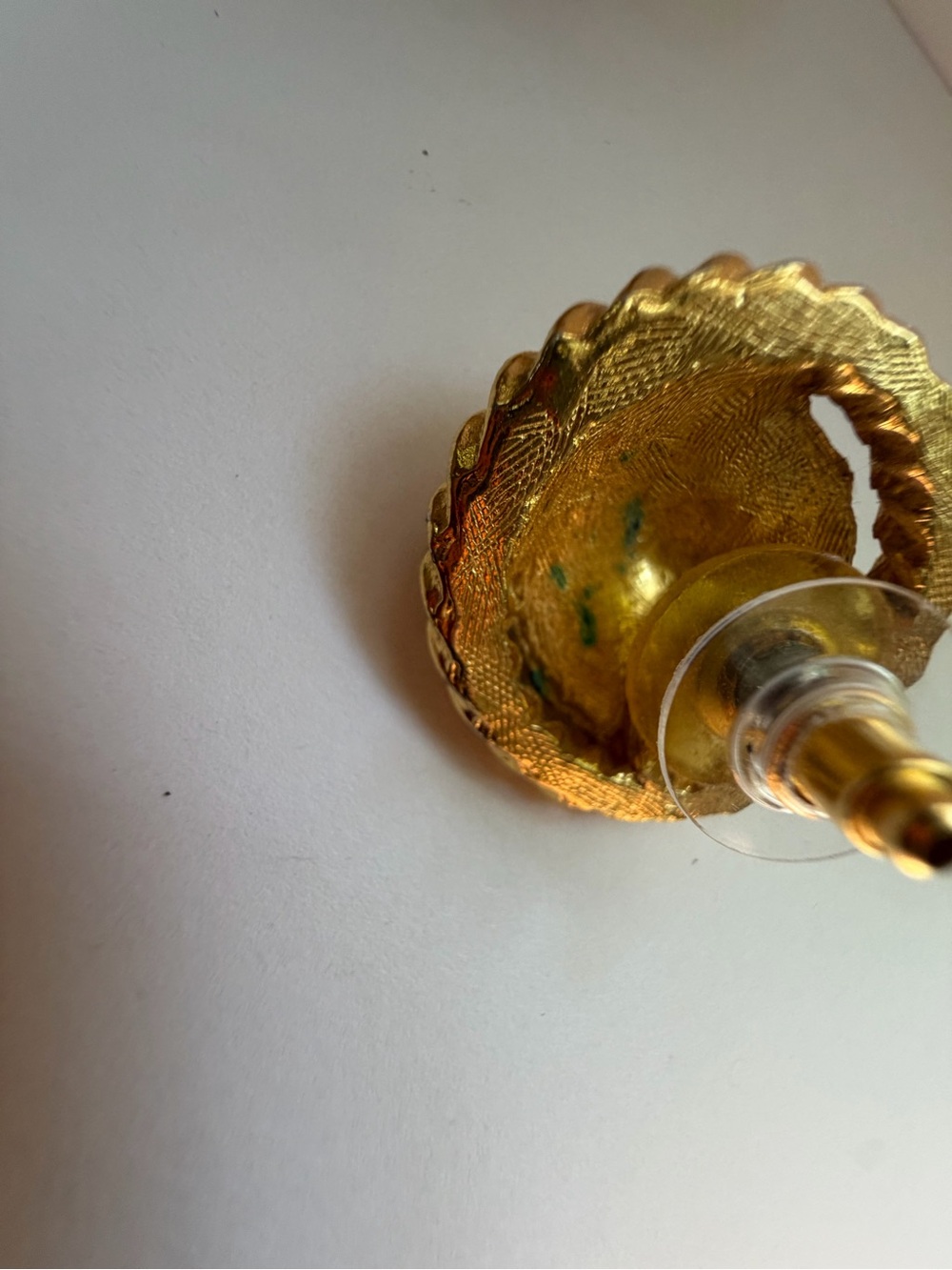 Vintage 80s Gold Tone Lion Head Statement Stud Earrings Twisted Rope Medallion - Picture 8 of 12